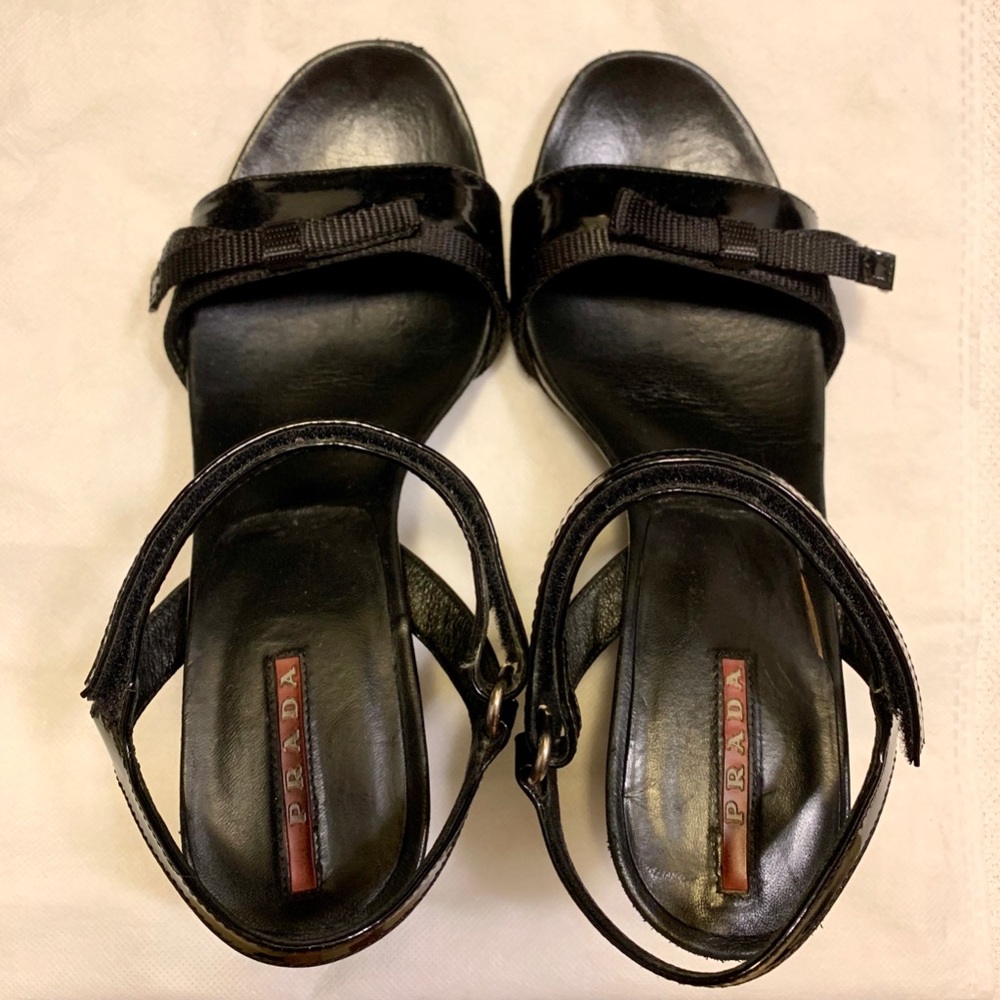 Prada Sport Patent Leather Wedge Sandals